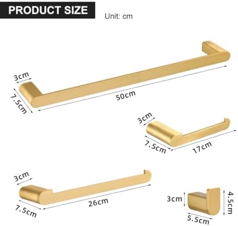 IsolaY Brushed Gold Bathroom Accessories Sets 4-Piece Wall-Mounted Towel Bar Set