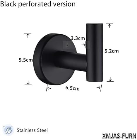 Black 304 Stainless Steel Towel Hook Pair