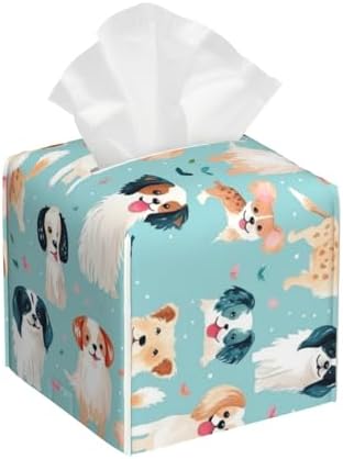 Luwuqiwu Colorful Dog Print Leather Tissue Box Holder 52x52x52inch Square Storage Box for Bathroom Kitchen Home Car