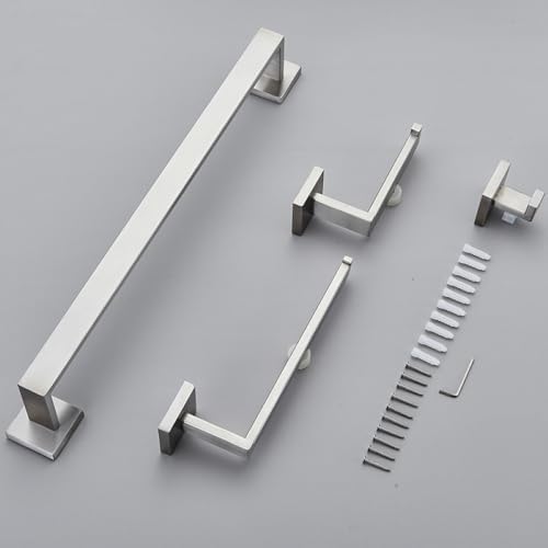 IsolaY Brushed Nickel Bathroom Hardware Set - 304 Stainless Steel Towel Bar and Holder 40cm x Hangers