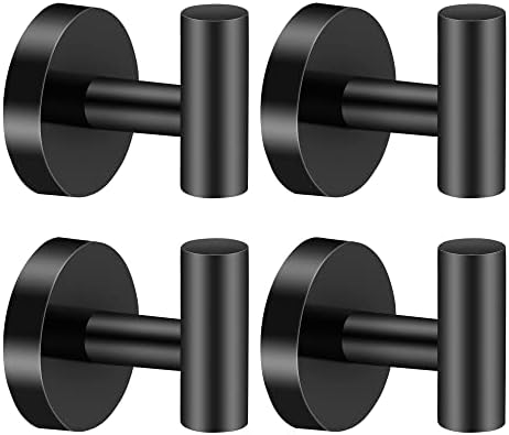 Hinmood 4-Piece Wall-Mounted Robe Towel Hooks Matte Black High-Quality Stainless Steel