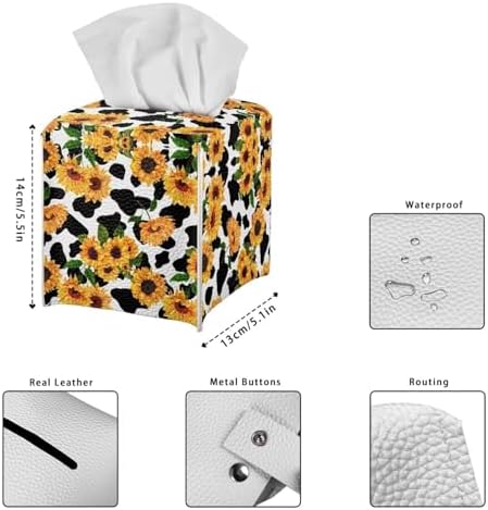 Square Facial Tissue Case with Waterproof PU Leather for Bathroom Office Car Decorative Use