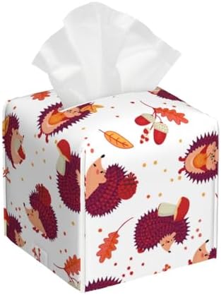 Luwuqiwu Cartoon Hedgehog Print Leather Tissue Box Holder High-Quality Stylish