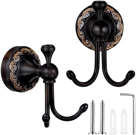 2 Pcs Oil-Rubbed Bronze Towel Hook SetanticQE Robe CopperHang in Bathroom Kitchen