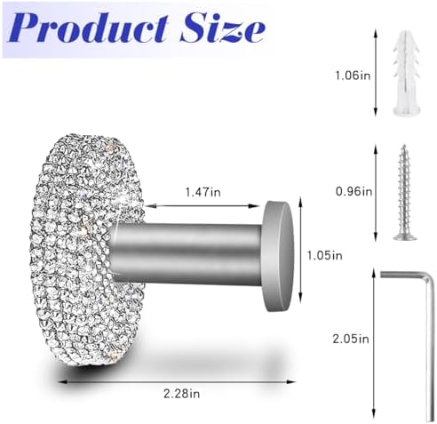 GUFONKOD Polished Matte Chrome Bling Hooks for Shower Bathroom Kitchen Up to 15 lbs - Rhinestone Design