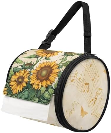 ZDCUSTOM Music Sunflower Round Paper Towel Storage Bag - Durable Compact