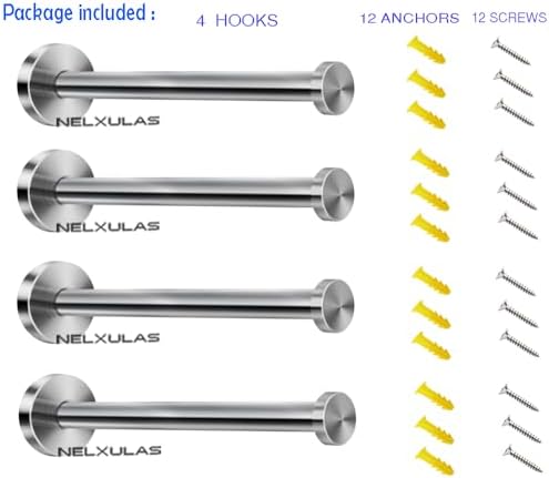 Sturdy 4-Piece Stainless Steel Towel Hooks Heavy Duty for Home Use