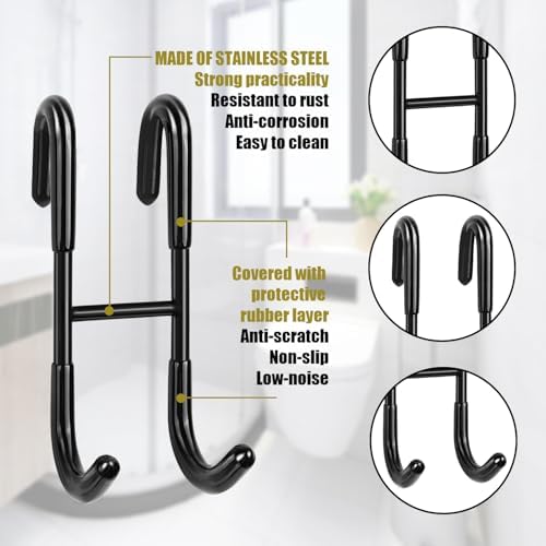 RICHMIRT 4-Piece Black 304 Steel Bathroom Showers Frameless Door Hooks