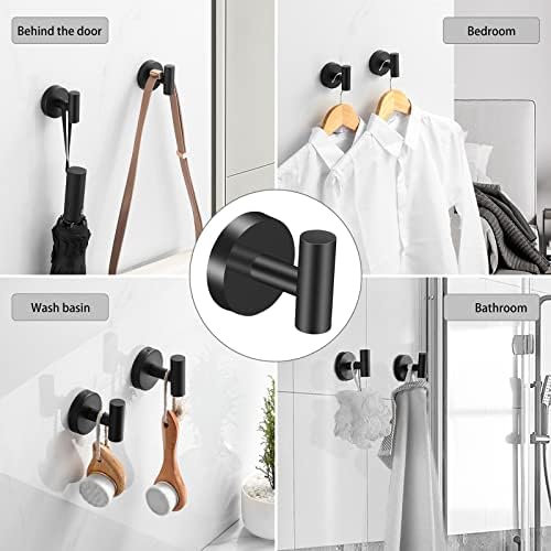 Hinmood 4-Piece Wall-Mounted Robe Towel Hooks Matte Black High-Quality Stainless Steel