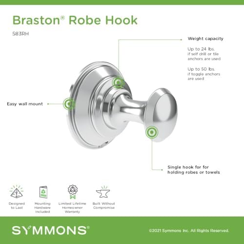 Durable Wall-Mounted Robe Towel Hook w Chrome Finish