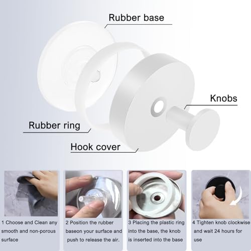 2-Pack No Drill Suction Cup Hooks for Bathroom Kitchen - White