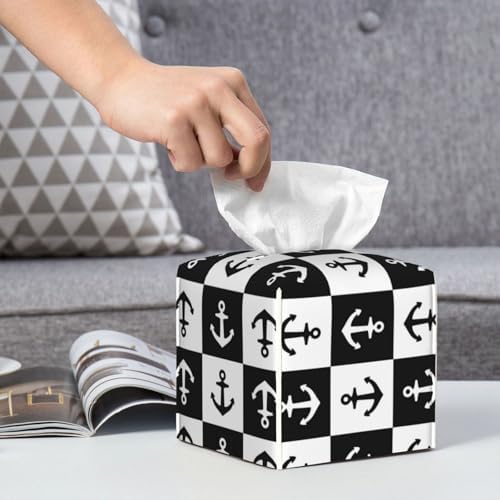 Nautical Anchors1 Print Leather Tissue Box Holder 52x52x52inch