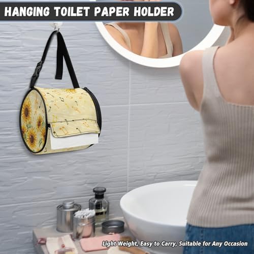 Sunflower-print Camping Toilet Paper Holder w Adjustable Straps