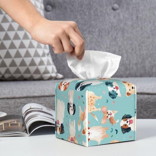 Luwuqiwu Colorful Dog Print Leather Tissue Box Holder 52x52x52inch Square Storage Box for Bathroom Kitchen Home Car
