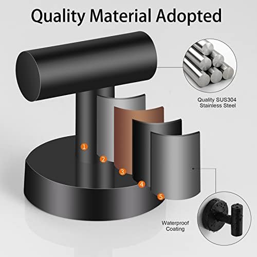 Hinmood 4-Piece Wall-Mounted Robe Towel Hooks Matte Black High-Quality Stainless Steel