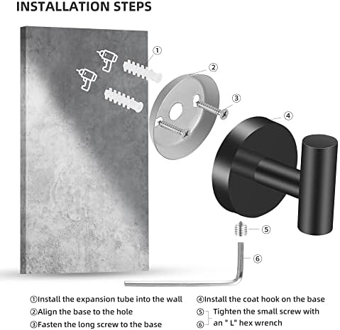 Hinmood 4-Piece Wall-Mounted Robe Towel Hooks Matte Black High-Quality Stainless Steel