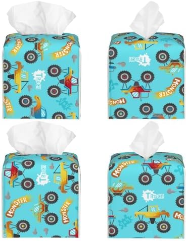 LuwuqiuW Cartoon Monster Truck Print Leather Tissue Box Holder 52x52x52 inch Durable Stylish