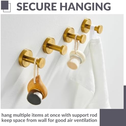 APLusee Round Robe Towel Hook 4Pack 304 Stainless Steel Brushed Gold 15inch
