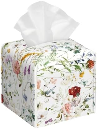 Luwuqiwu Wildflower Watercolor Leather Tissue Box Holder