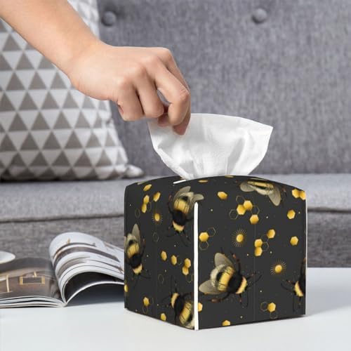 Bee Print Leather Tissue Box Holder