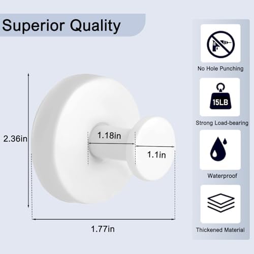 2-Pack No Drill Suction Cup Hooks for Bathroom Kitchen - White