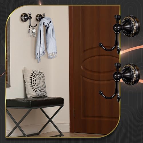 2 Pcs Oil-Rubbed Bronze Towel Hook SetanticQE Robe CopperHang in Bathroom Kitchen