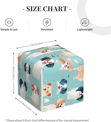 Luwuqiwu Colorful Dog Print Leather Tissue Box Holder 52x52x52inch Square Storage Box for Bathroom Kitchen Home Car