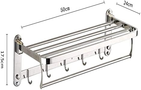 ALDEPO 50cm Collapsible Towel Rail Bathroom or Bedroom Towel Rack with 4 Hanging Hooks Durable Stainless Steel