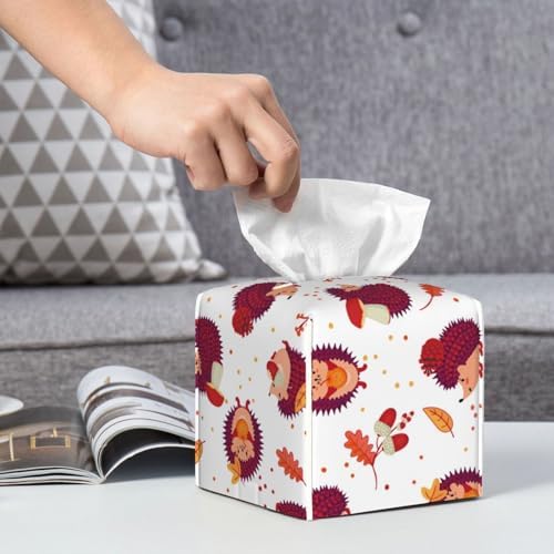 Luwuqiwu Cartoon Hedgehog Print Leather Tissue Box Holder High-Quality Stylish