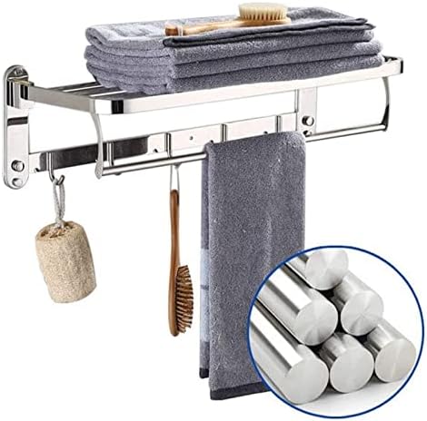ALDEPO 50cm Collapsible Towel Rail Bathroom or Bedroom Towel Rack with 4 Hanging Hooks Durable Stainless Steel