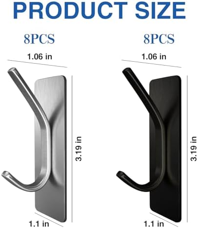 8PCS Berkwood Self-Adhesive Stainless Steel Towel Hook Wall-Mounted Berkshire White 5LB Capacity