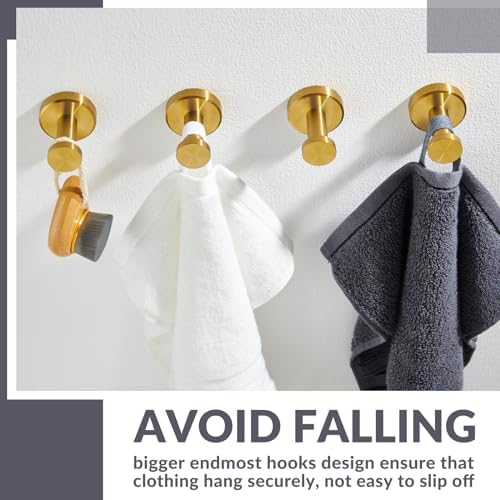 APLusee Round Robe Towel Hook 4Pack 304 Stainless Steel Brushed Gold 15inch