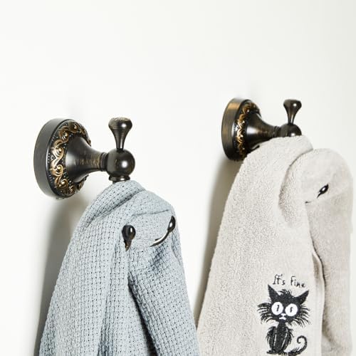 2 Pcs Oil-Rubbed Bronze Towel Hook SetanticQE Robe CopperHang in Bathroom Kitchen