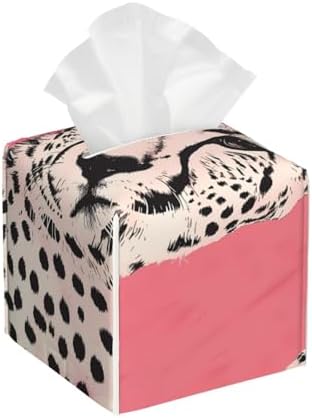 Pink Cheetah Art Print Leather Tissue Box Holder 52x52x52 Inches