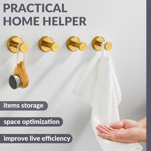 APLusee Round Robe Towel Hook 4Pack 304 Stainless Steel Brushed Gold 15inch