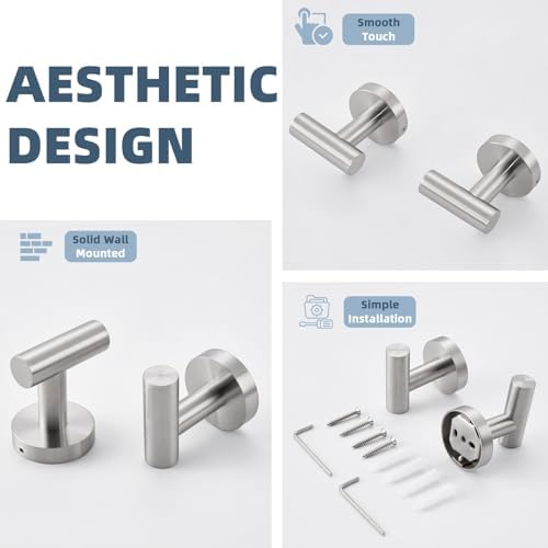 Sturdy 304 Stainless Steel Bathroom Hook Pair