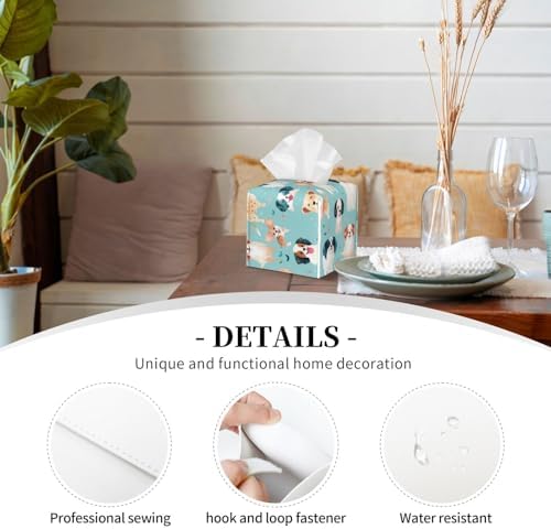 Luwuqiwu Colorful Dog Print Leather Tissue Box Holder 52x52x52inch Square Storage Box for Bathroom Kitchen Home Car