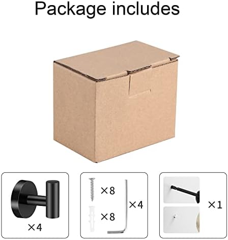 Hinmood 4-Piece Wall-Mounted Robe Towel Hooks Matte Black High-Quality Stainless Steel