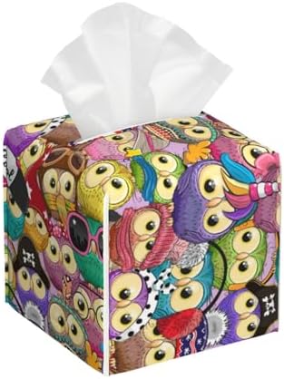 Stylish Cartoon Owl Print Leather Tissue Box Holder