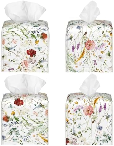 Luwuqiwu Wildflower Watercolor Leather Tissue Box Holder