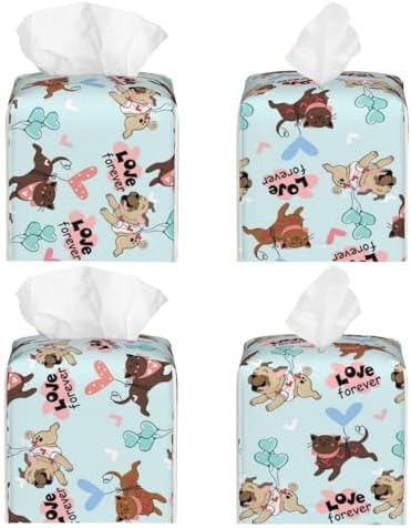 Cute Pug Leather Tissue Box Holder