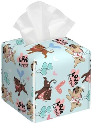Cute Pug Leather Tissue Box Holder