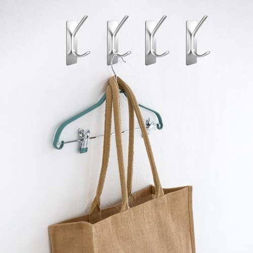 8PCS Berkwood Self-Adhesive Stainless Steel Towel Hook Wall-Mounted Berkshire White 5LB Capacity