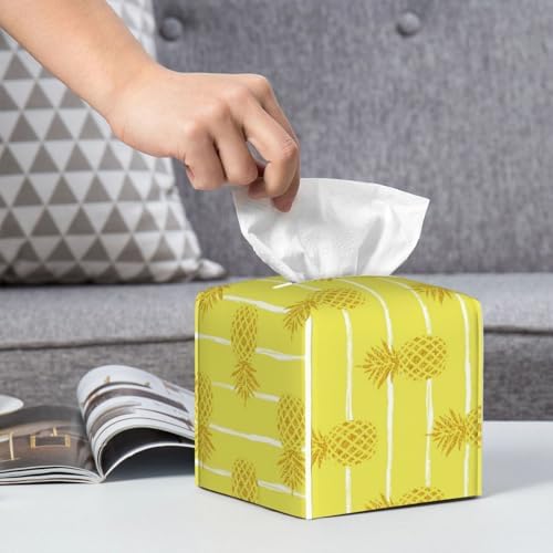 Luwuqiuw 100 Series Gold Pineapple Print Leather Tissue Box Holder