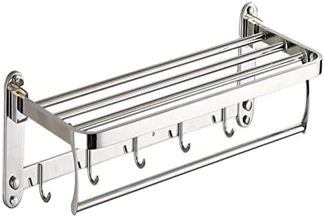 ALDEPO 50cm Collapsible Towel Rail Bathroom or Bedroom Towel Rack with 4 Hanging Hooks Durable Stainless Steel