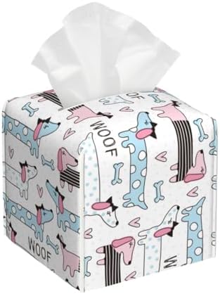Dachshund Dog Puppy Print Leather Tissue Box Holder 52x52x52