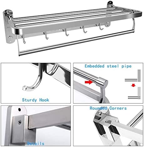 Sturdy 60cm Foldable Towel Rail with Dual Rows for Bathroom Storage