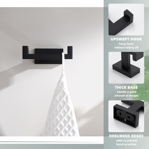 Suyar Matte Black Double Towel Hook Set