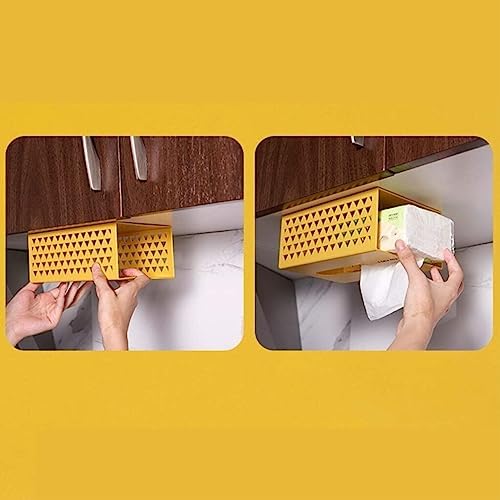 TOWINE Yellow Wall-Mounted Toilet Paper Holder Creative Tissue Box Free Punching Paste Storage Bag