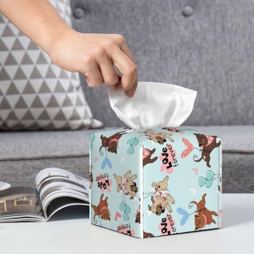 Cute Pug Leather Tissue Box Holder